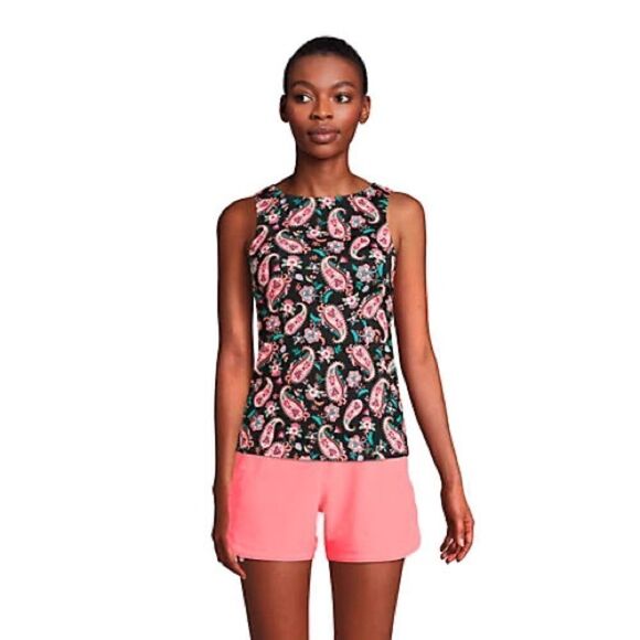 Land’s End plus regular high neck soft tankini black paisley print Various sizes - Picture 2 of 4